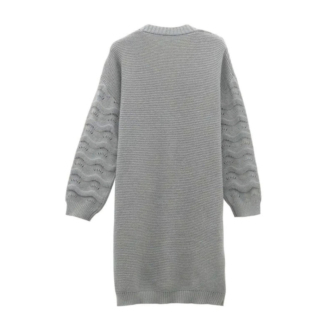 Ronja | Damen Graue Lange Strickjacke mit Struktur