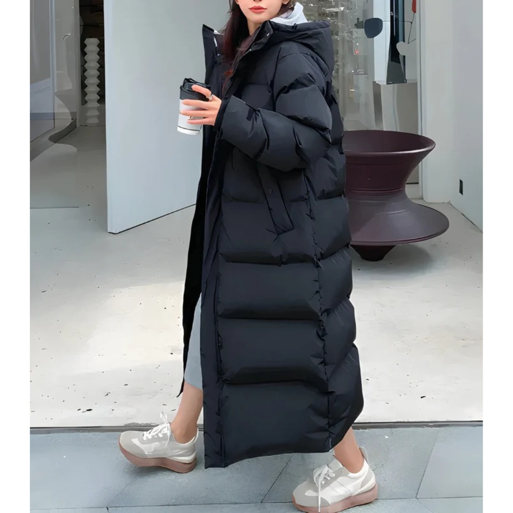 Ronja | Damen Winterjacke mit langem Schnitt und Windschutz