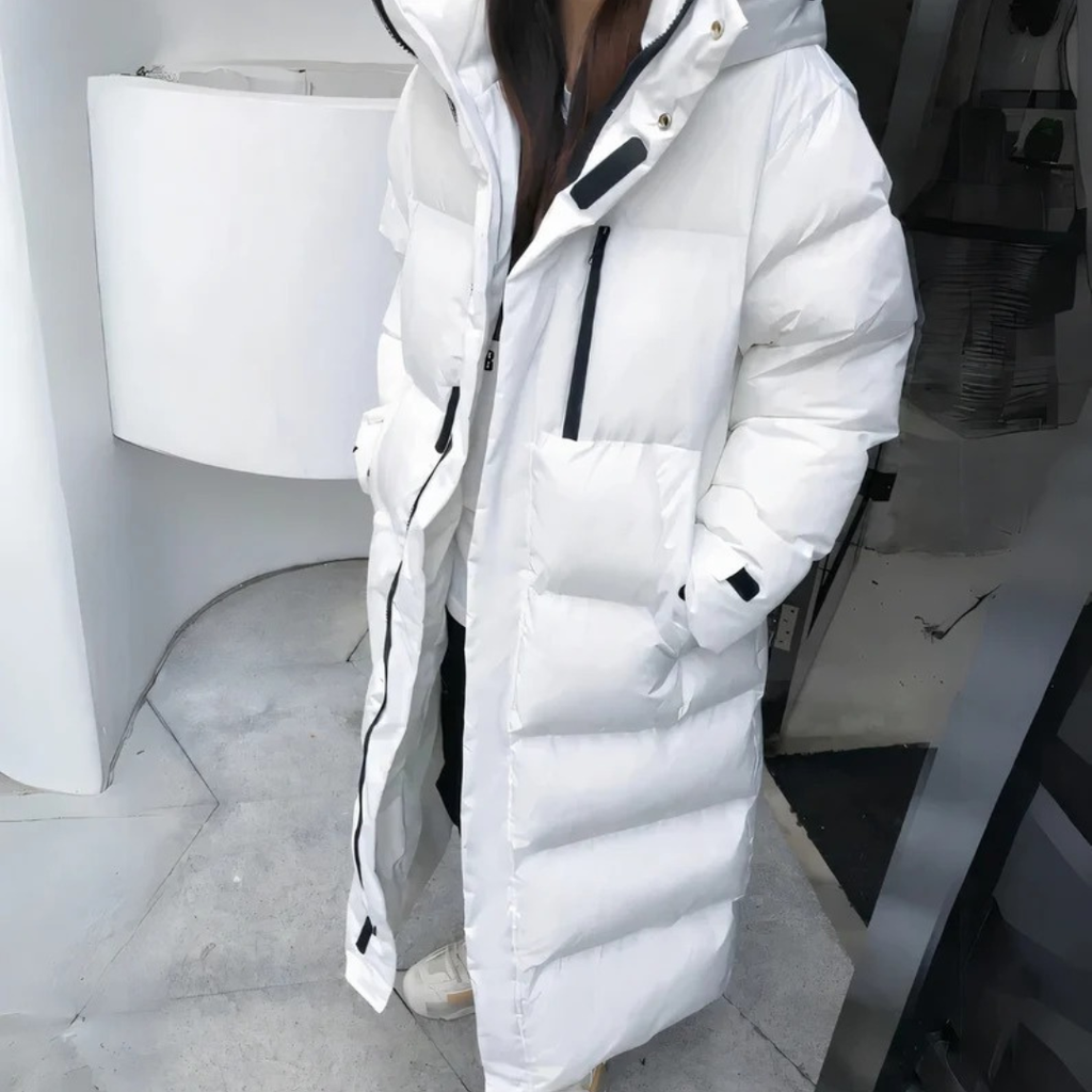 Ronja | Damen Winterjacke mit langem Schnitt und Windschutz