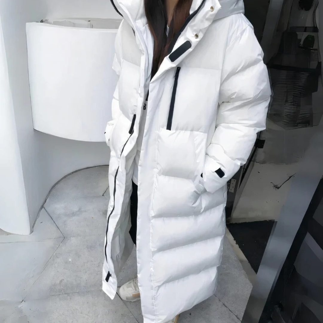 Ronja | Damen Winterjacke mit langem Schnitt und Windschutz