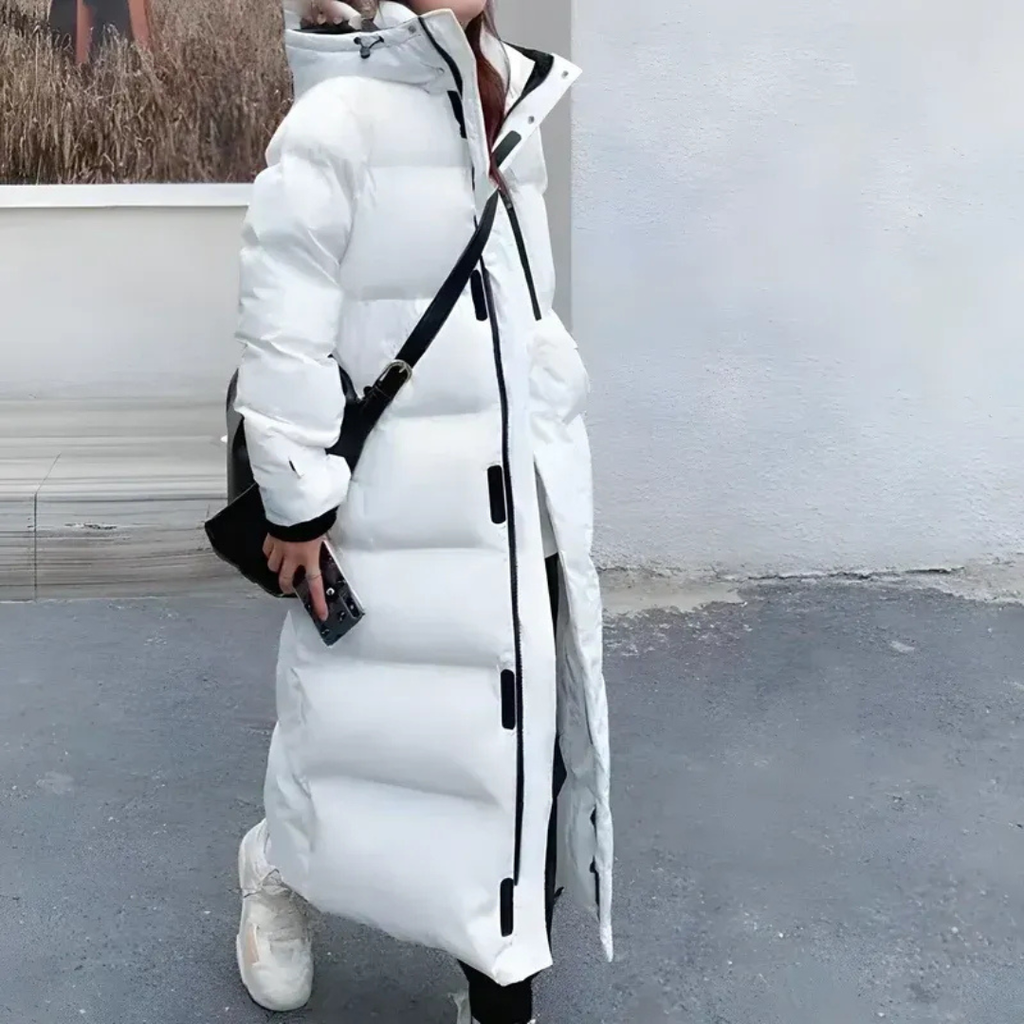 Ronja | Damen Winterjacke mit langem Schnitt und Windschutz
