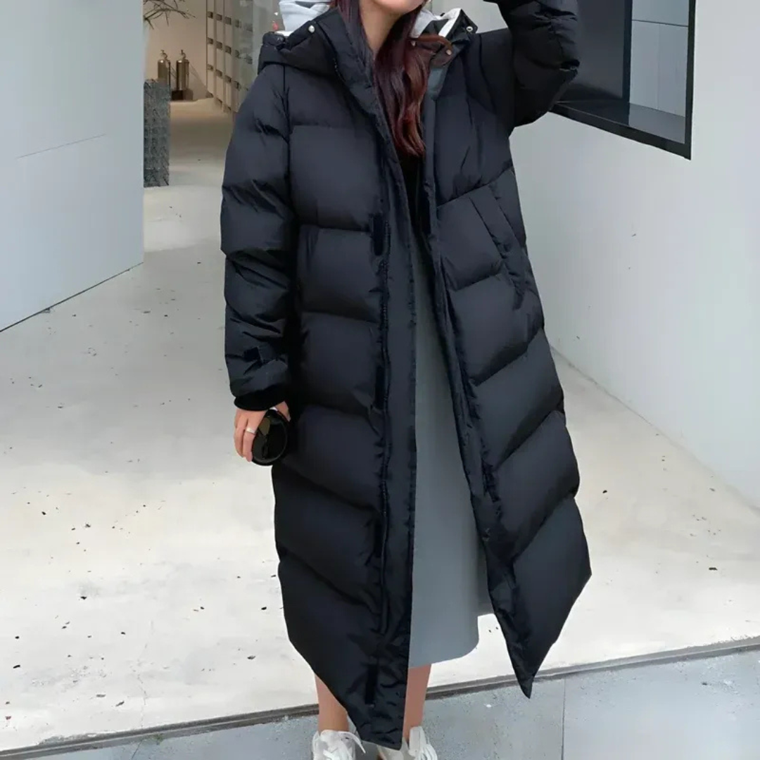 Ronja | Damen Winterjacke mit langem Schnitt und Windschutz