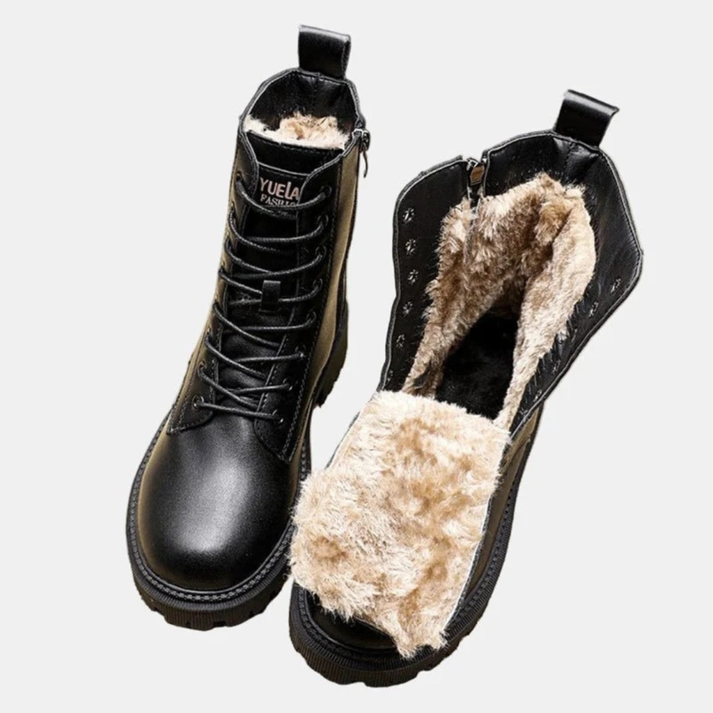 Rosalie | Damen Schwarze Orthopädische Winter Gefütterte Stiefeletten mit Reißverschluss