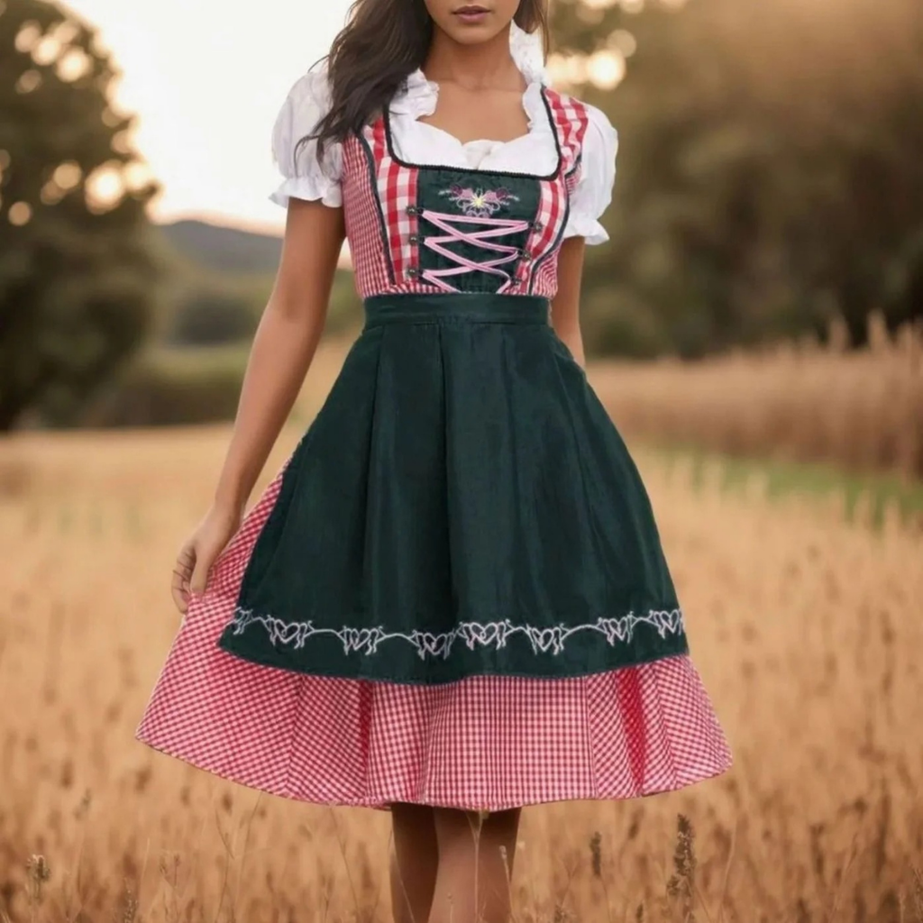 Rosalina | Damen Oktoberfest Trachtenkleid Mit Karomuster Und Schürzen Design