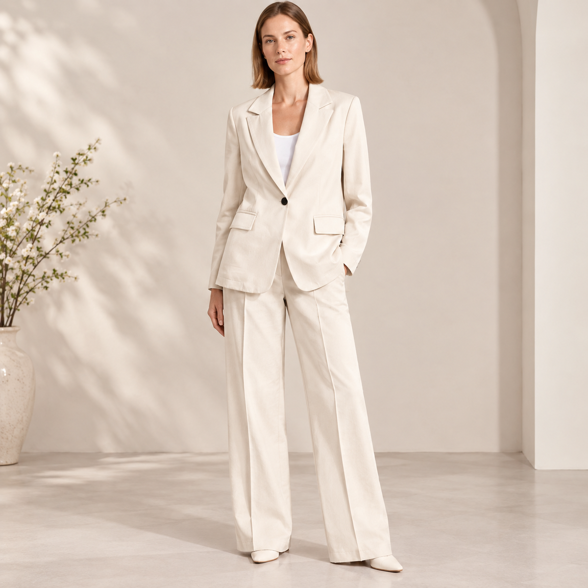 Rosalinde | Damen Hosenanzug mit Blazer und weiter Hose, Revers und Taschen