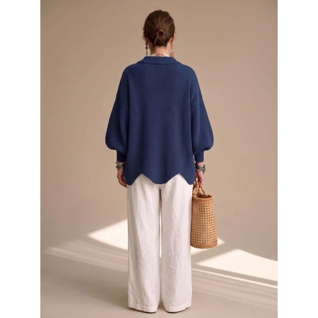 Roswitha | Damen Oversized Strickjacke mit goldenen Knöpfen
