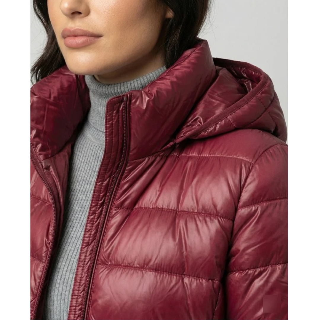 Roswitha | Damen Winterjacke mit Kapuze, Stepp Design und Daunen Optik