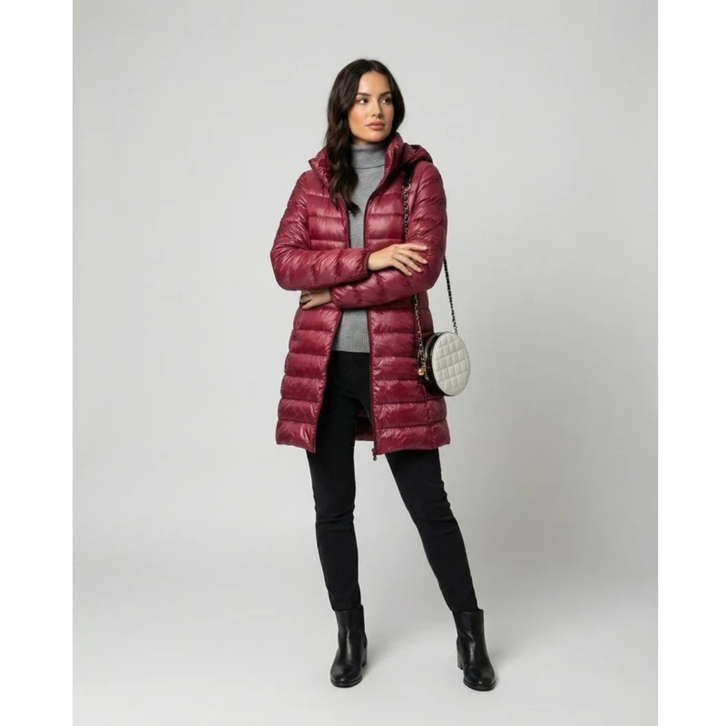 Roswitha | Damen Winterjacke mit Kapuze, Stepp Design und Daunen Optik