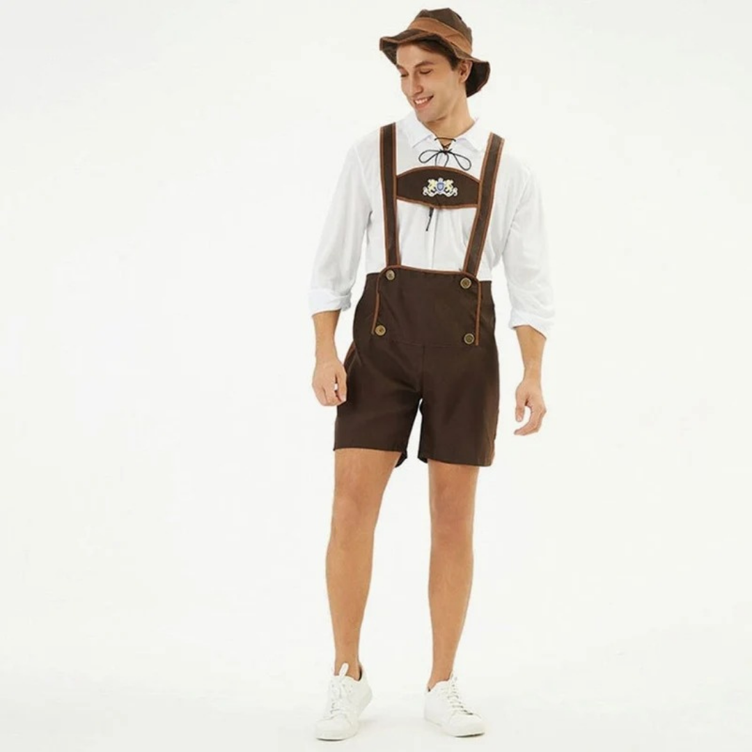 Rudolf | Herren Braun Oktoberfest Lederhose Mit Kurzen Beinen Und Träger Design