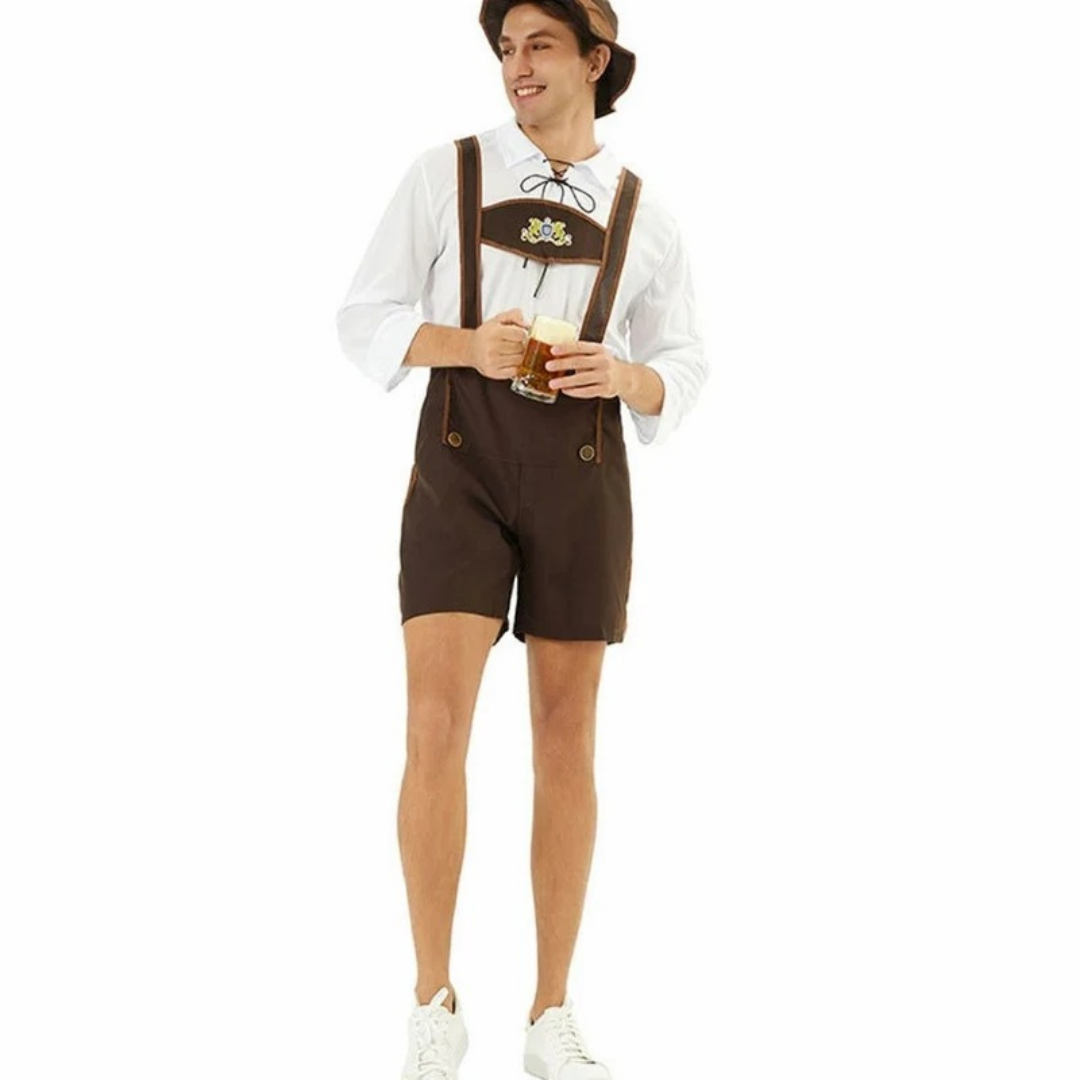 Rudolf | Herren Braun Oktoberfest Lederhose Mit Kurzen Beinen Und Träger Design
