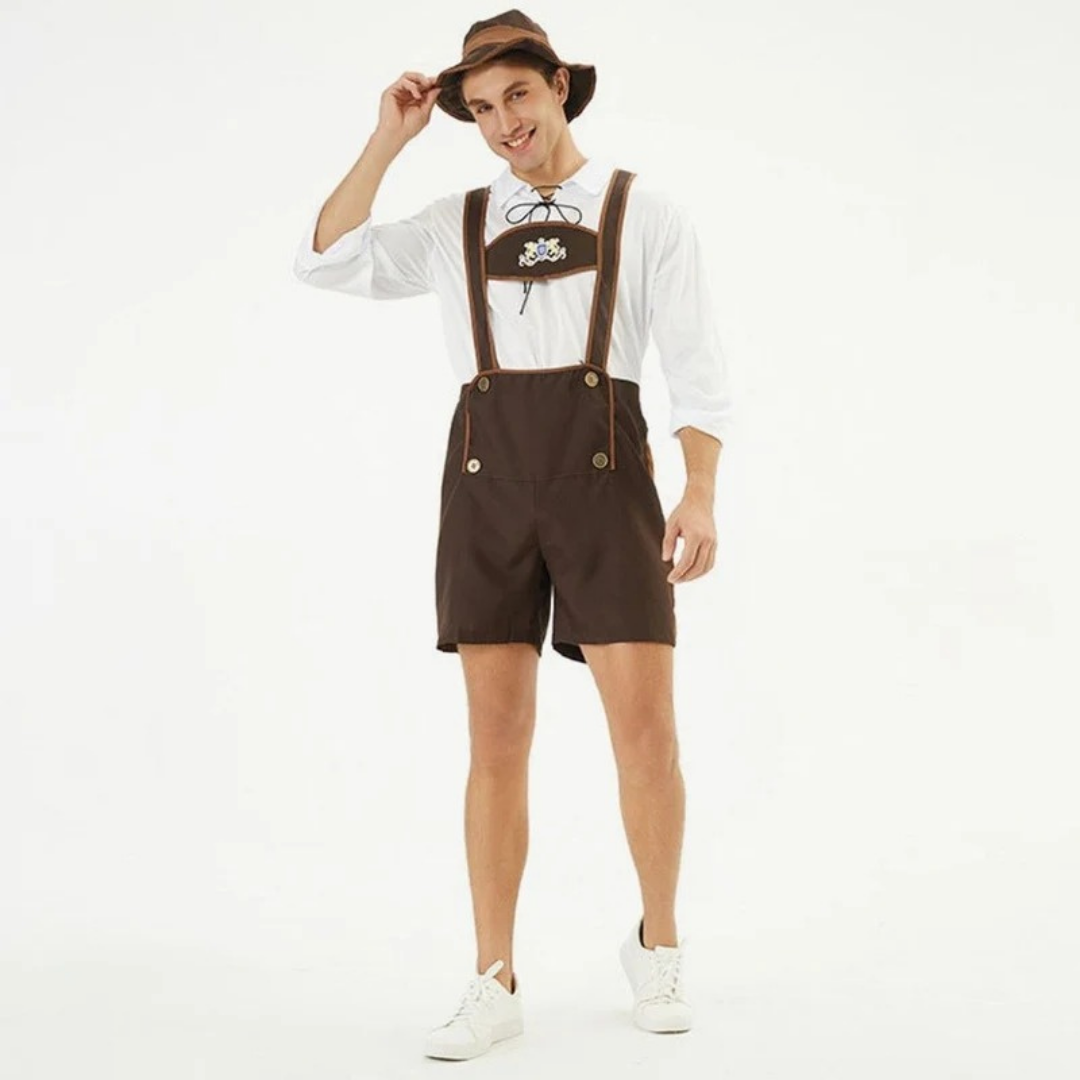 Rudolf | Herren Braun Oktoberfest Lederhose Mit Kurzen Beinen Und Träger Design
