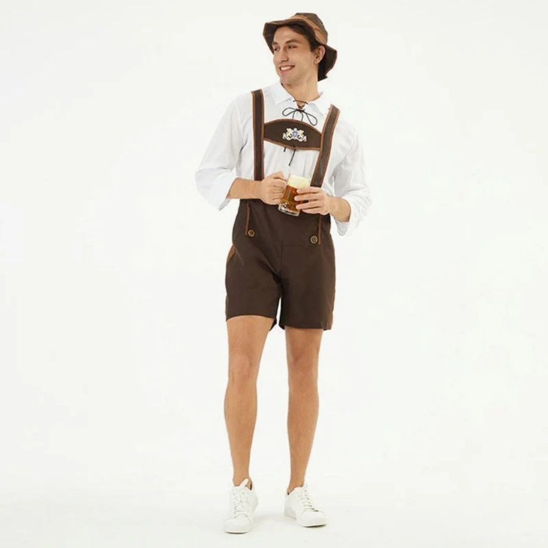 Rudolf | Herren Braun Oktoberfest Lederhose Mit Kurzen Beinen Und Träger Design