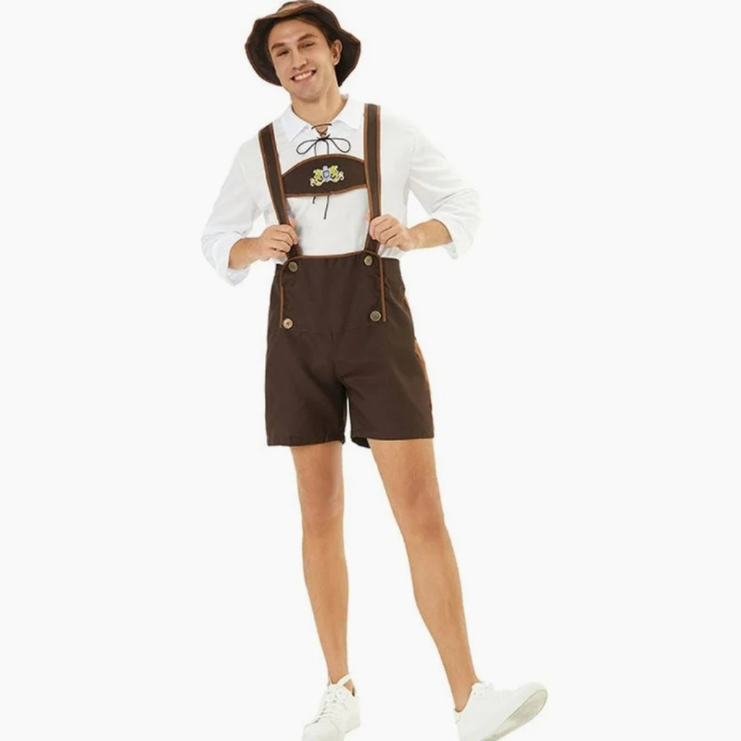 Rudolf | Herren Braun Oktoberfest Lederhose Mit Kurzen Beinen Und Träger Design