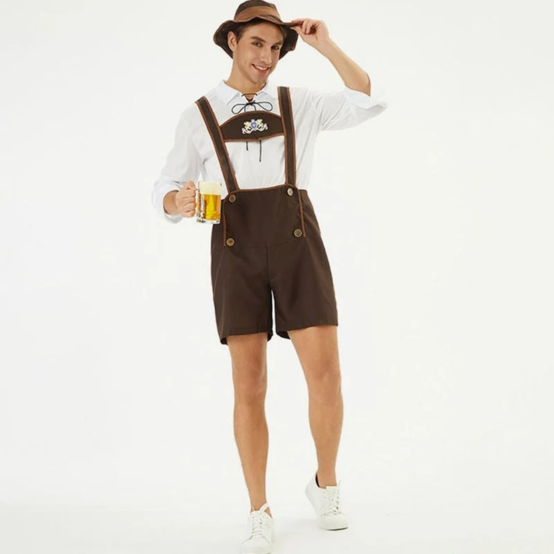 Rudolf | Herren Braun Oktoberfest Lederhose Mit Kurzen Beinen Und Träger Design