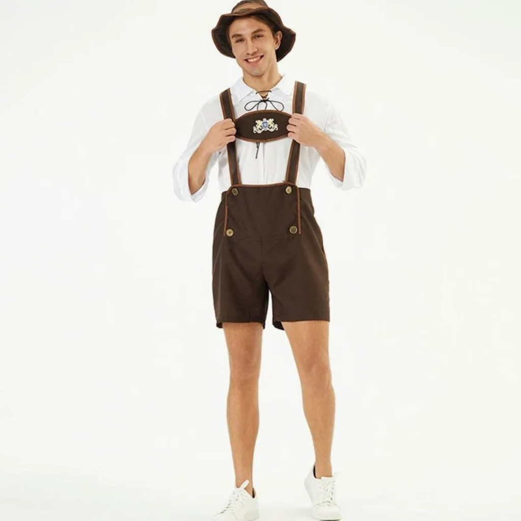 Rudolf | Herren Braun Oktoberfest Lederhose Mit Kurzen Beinen Und Träger Design