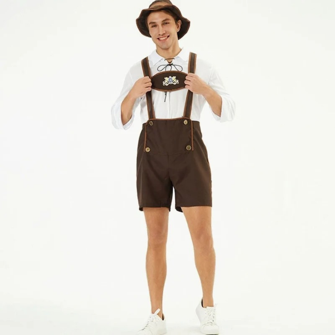 Rudolf | Herren Braun Oktoberfest Lederhose Mit Kurzen Beinen Und Träger Design