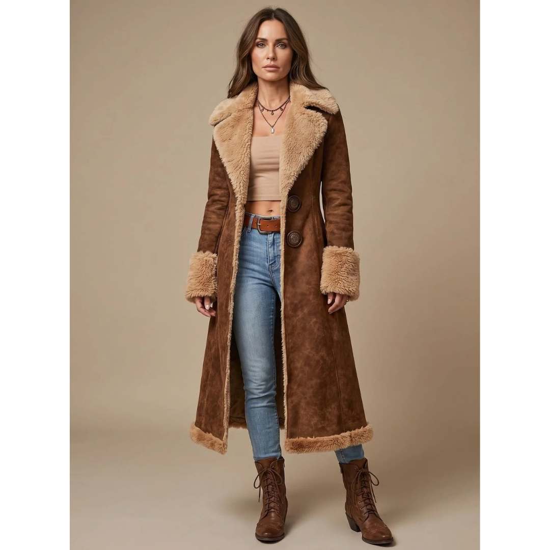 Runa | Damen Winterjacke in Braun mit Fell am Kragen