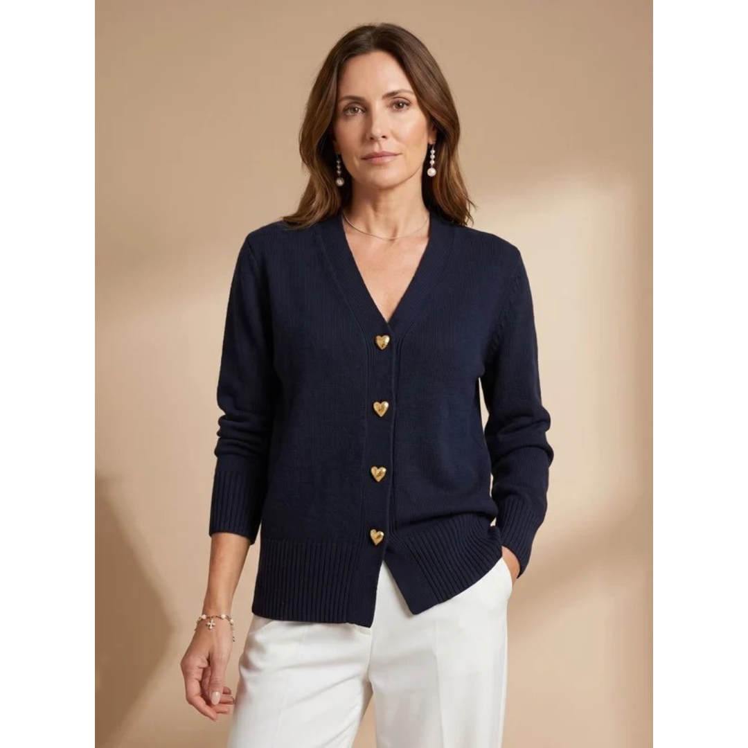 Rüya | Damen Strickjacke mit V Ausschnitt, Langarm und Knöpfen in Herzform