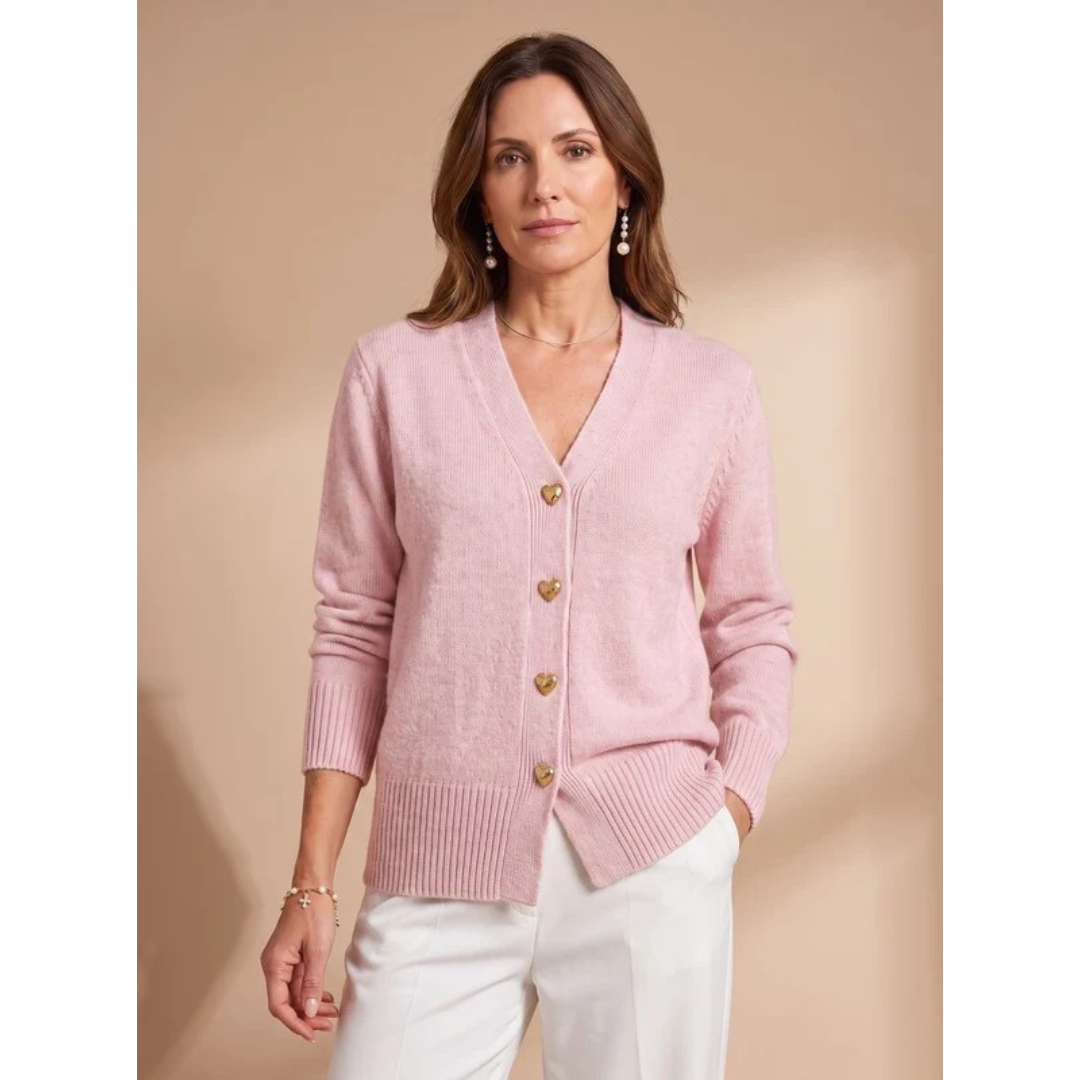 Rüya | Damen Strickjacke mit V Ausschnitt, Langarm und Knöpfen in Herzform