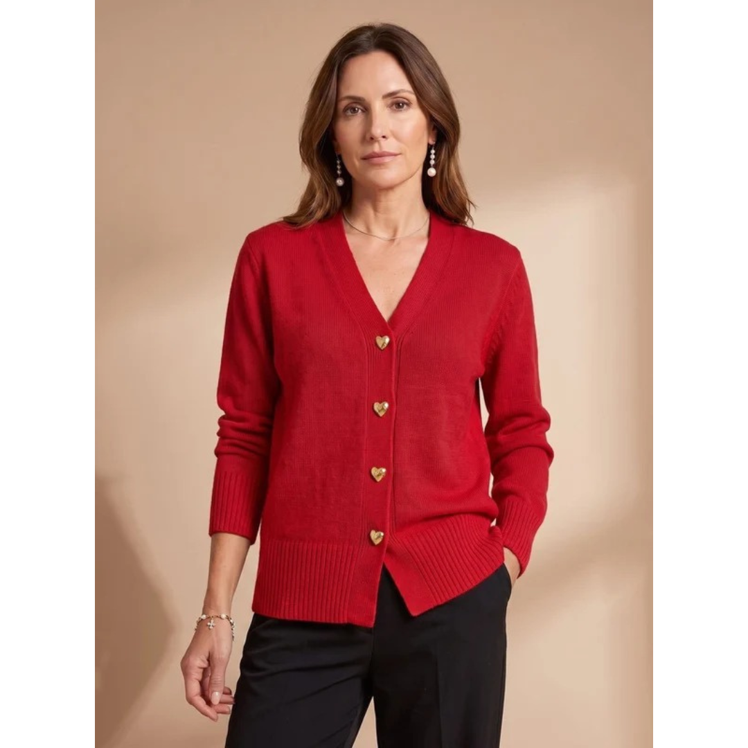 Rüya | Damen Strickjacke mit V Ausschnitt, Langarm und Knöpfen in Herzform