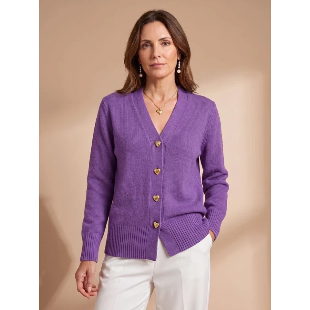 Rüya | Damen Strickjacke mit V Ausschnitt, Langarm und Knöpfen in Herzform