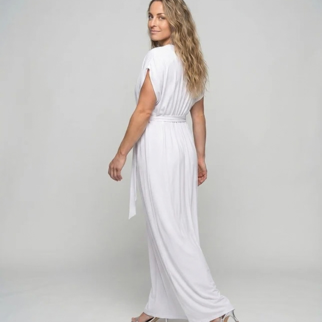 Sabina | Damen Maxikleid für Große Größen mit V Ausschnitt, langen und Gürtel