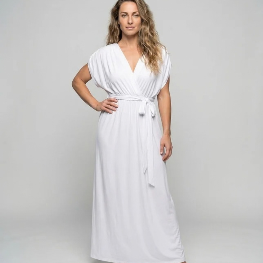 Sabina | Damen Maxikleid für Große Größen mit V Ausschnitt, langen und Gürtel