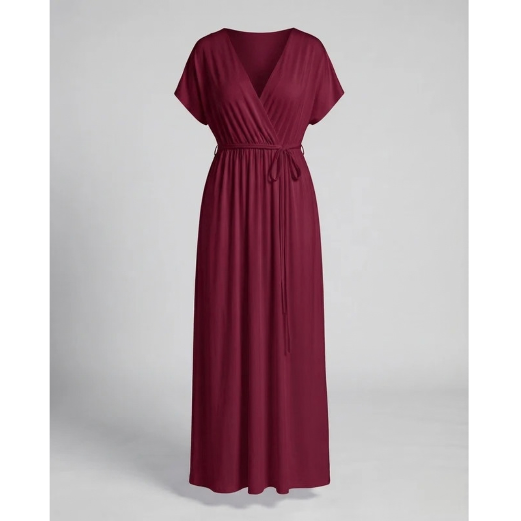 Sabina | Damen Maxikleid für Große Größen mit V Ausschnitt, langen und Gürtel