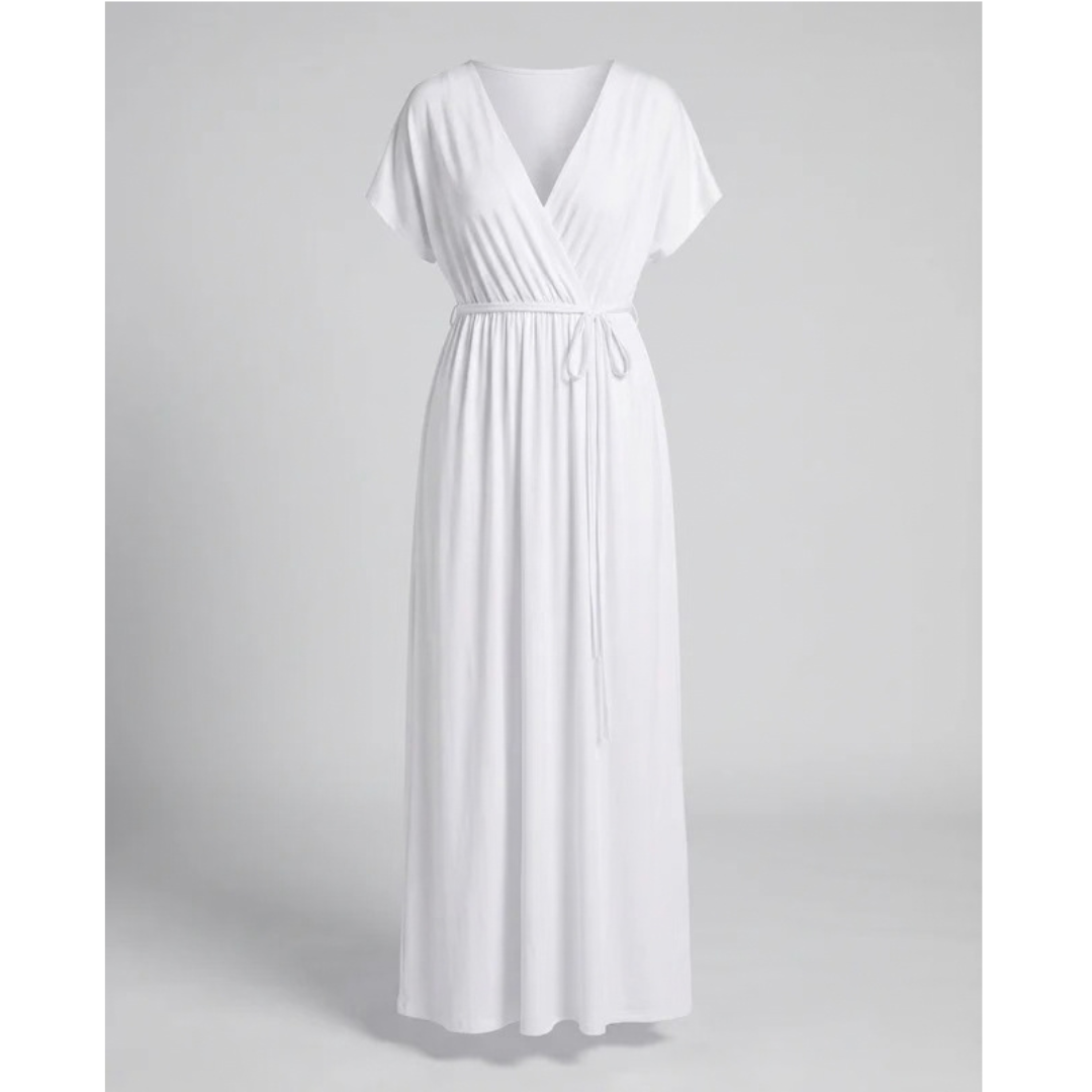 Sabina | Damen Maxikleid für Große Größen mit V Ausschnitt, langen und Gürtel