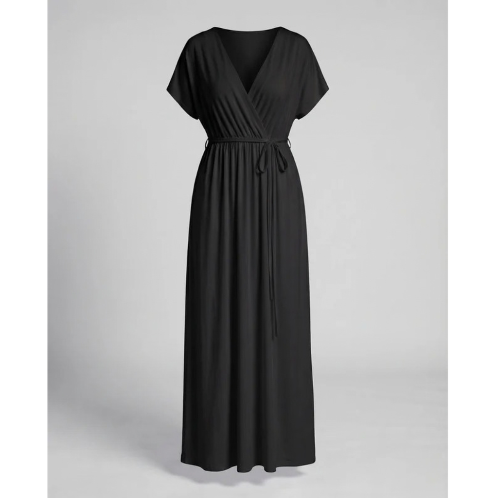 Sabina | Damen Maxikleid für Große Größen mit V Ausschnitt, langen und Gürtel