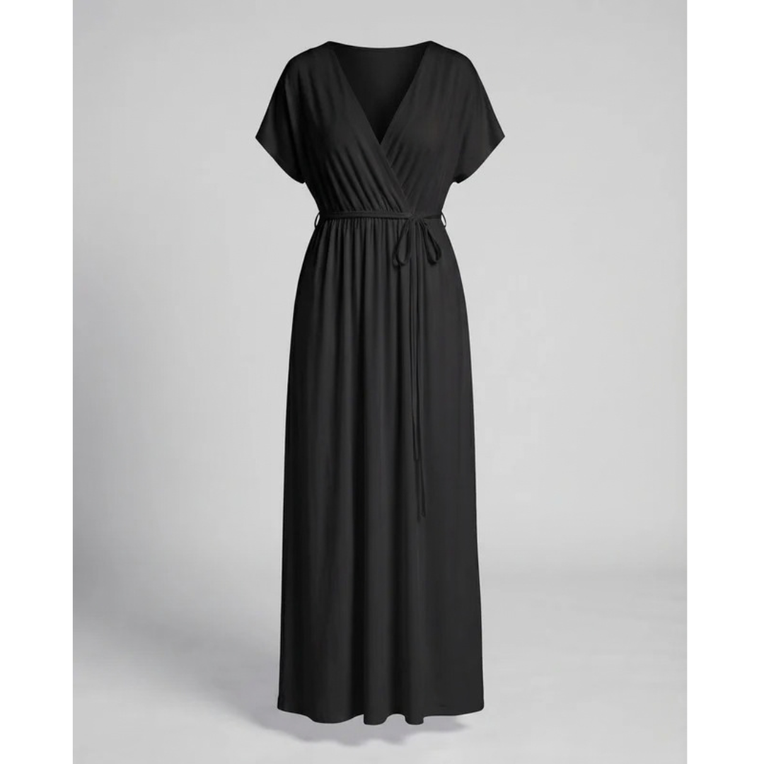 Sabina | Damen Maxikleid für Große Größen mit V Ausschnitt, langen und Gürtel