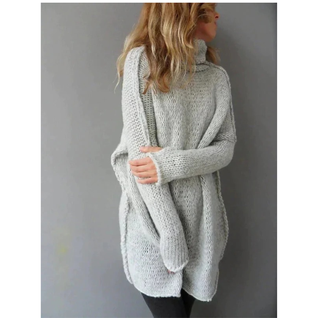 Sabine | Damen Grau Rollkragenpullover mit weitem Schnitt
