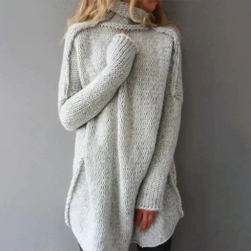 Sabine | Damen Grau Rollkragenpullover mit weitem Schnitt