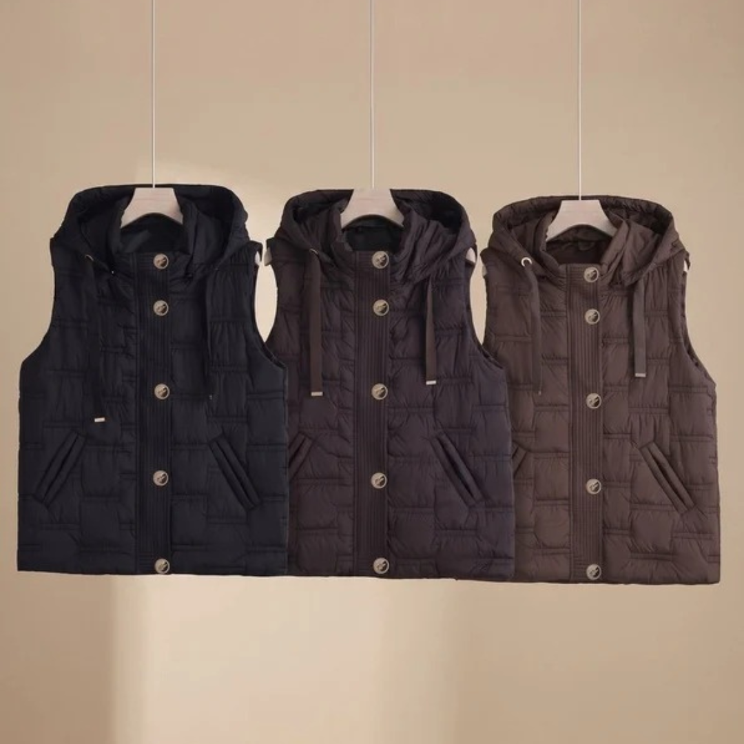 Sarina | Damen Steppweste mit Kapuze und Taschen