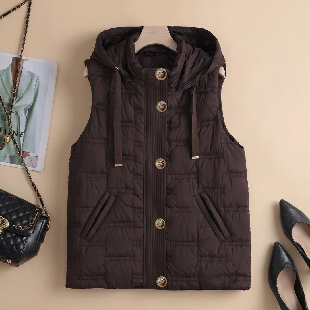 Sarina | Damen Steppweste mit Kapuze und Taschen