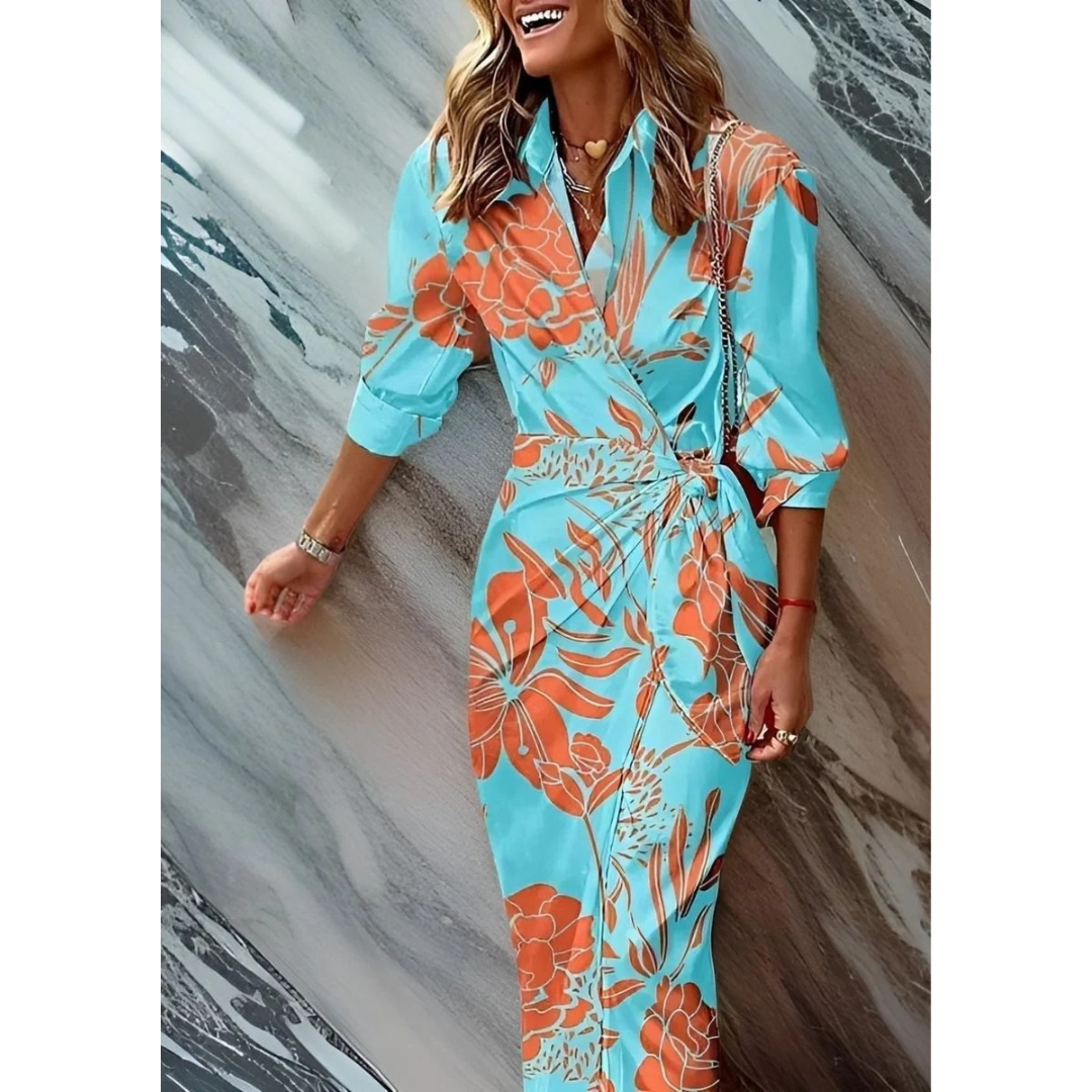 Selina | Damen Langarm Maxikleid mit Streifen und V Ausschnitt