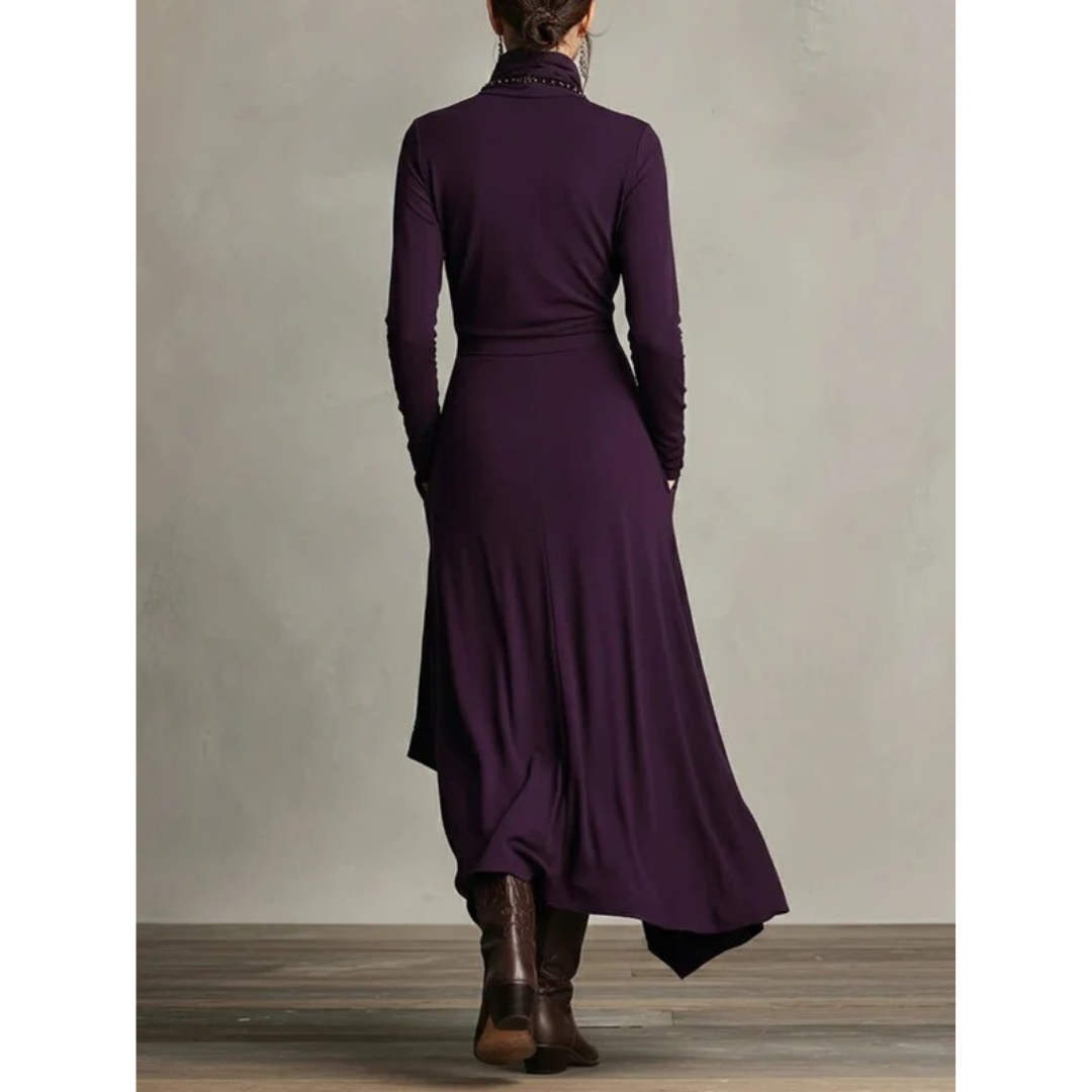 Selma | Damen Langarm Maxikleid mit Kragen und Langer Silhouette