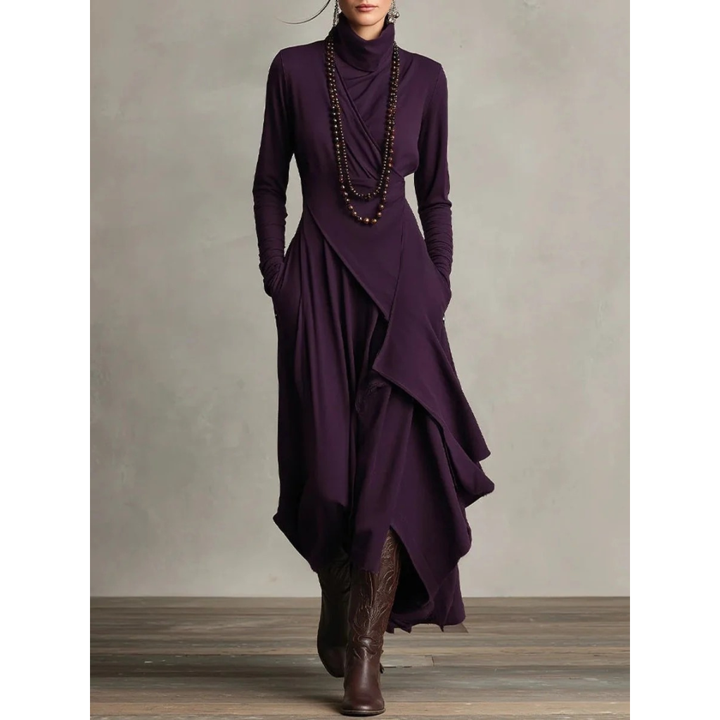 Selma | Damen Langarm Maxikleid mit Kragen und Langer Silhouette