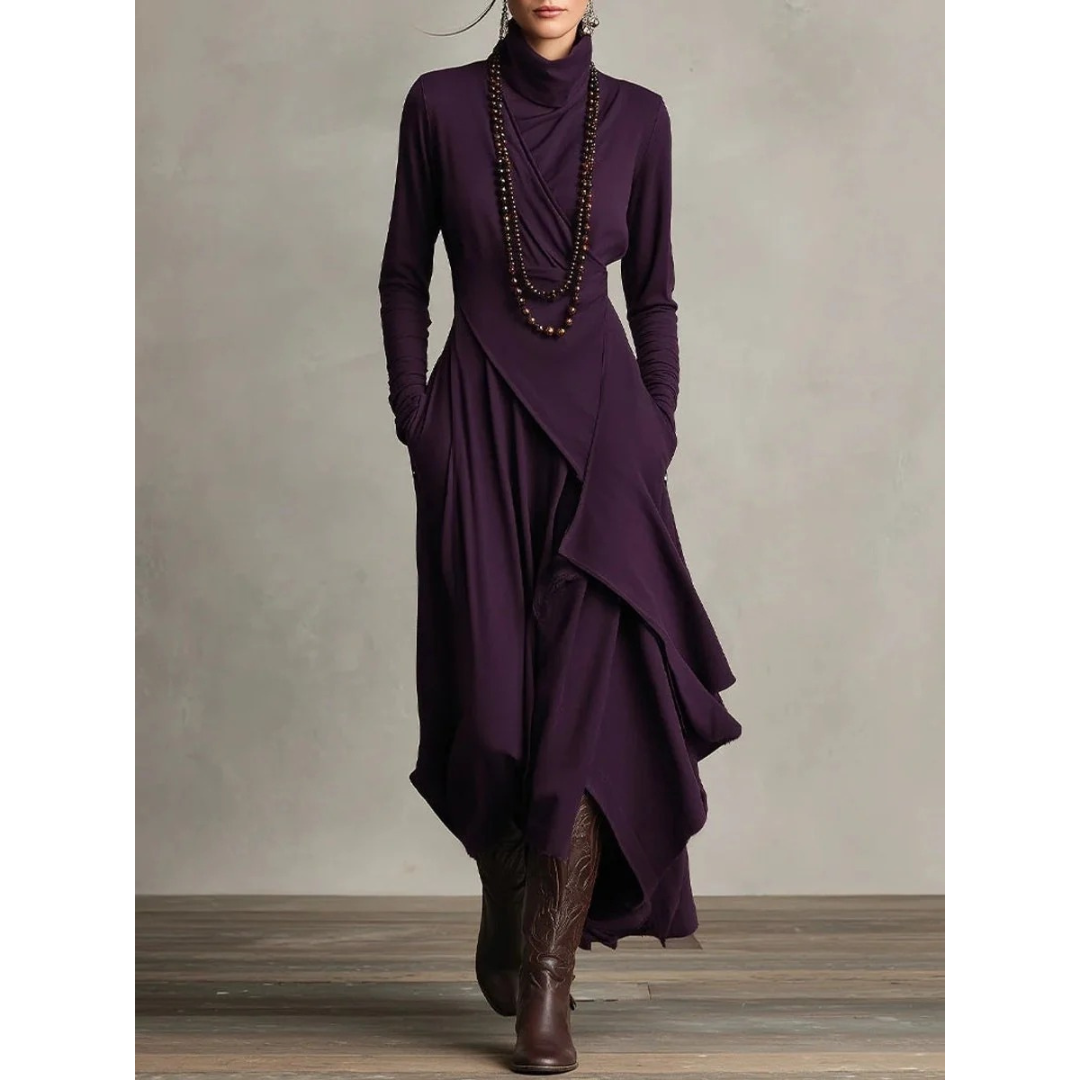 Selma | Damen Langarm Maxikleid mit Kragen und Langer Silhouette