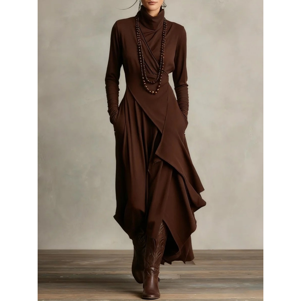 Selma | Damen Langarm Maxikleid mit Kragen und Langer Silhouette