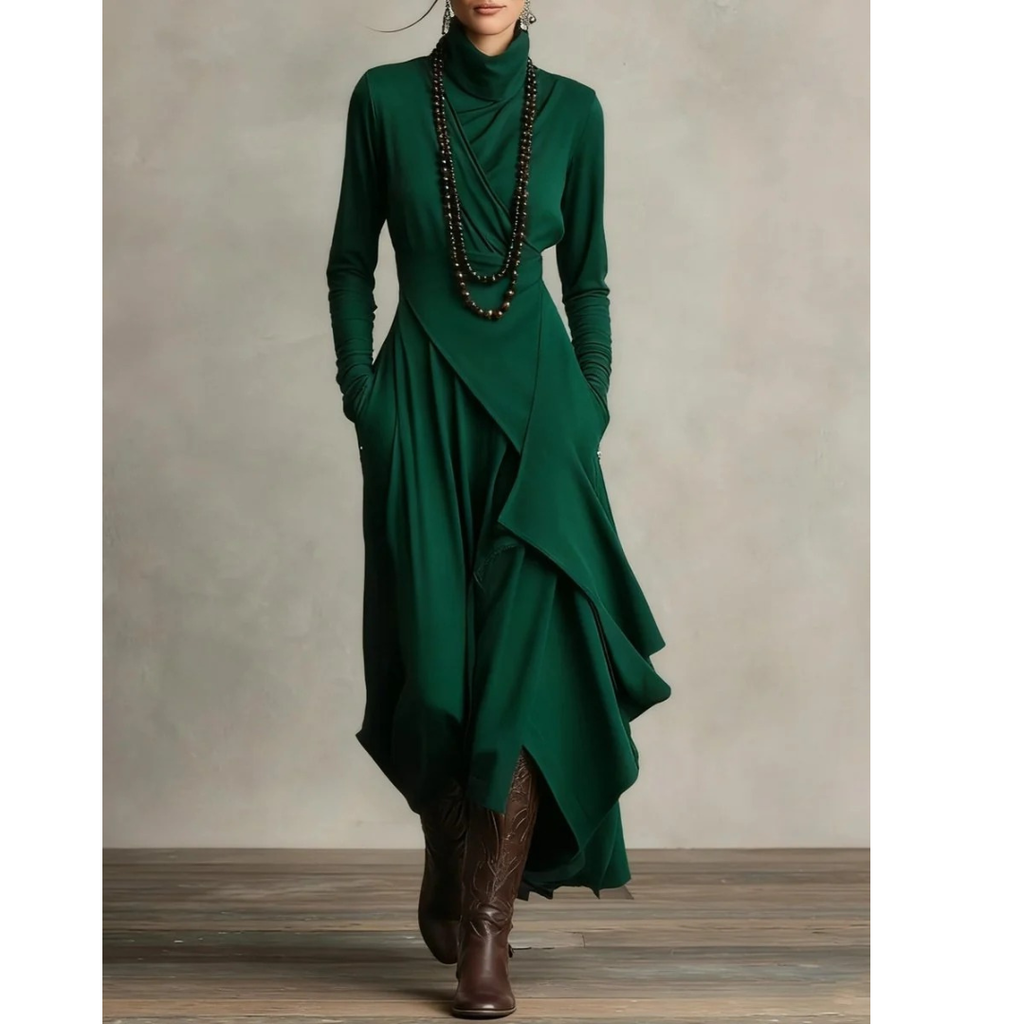 Selma | Damen Langarm Maxikleid mit Kragen und Langer Silhouette