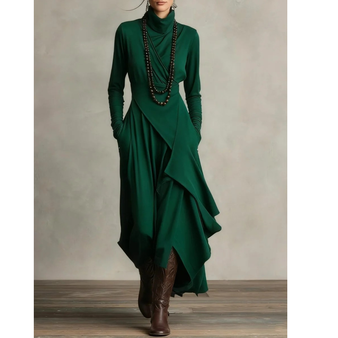 Selma | Damen Langarm Maxikleid mit Kragen und Langer Silhouette