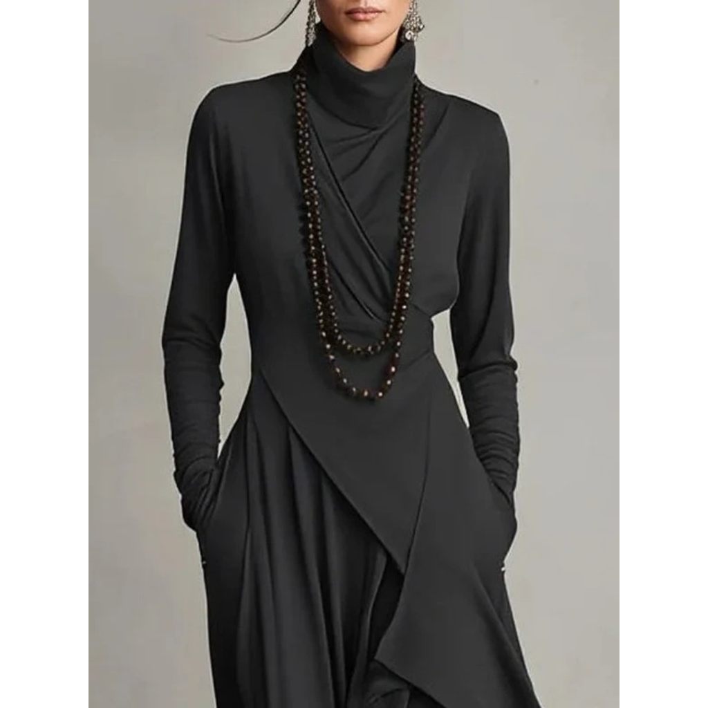 Selma | Damen Langarm Maxikleid mit Kragen und Langer Silhouette