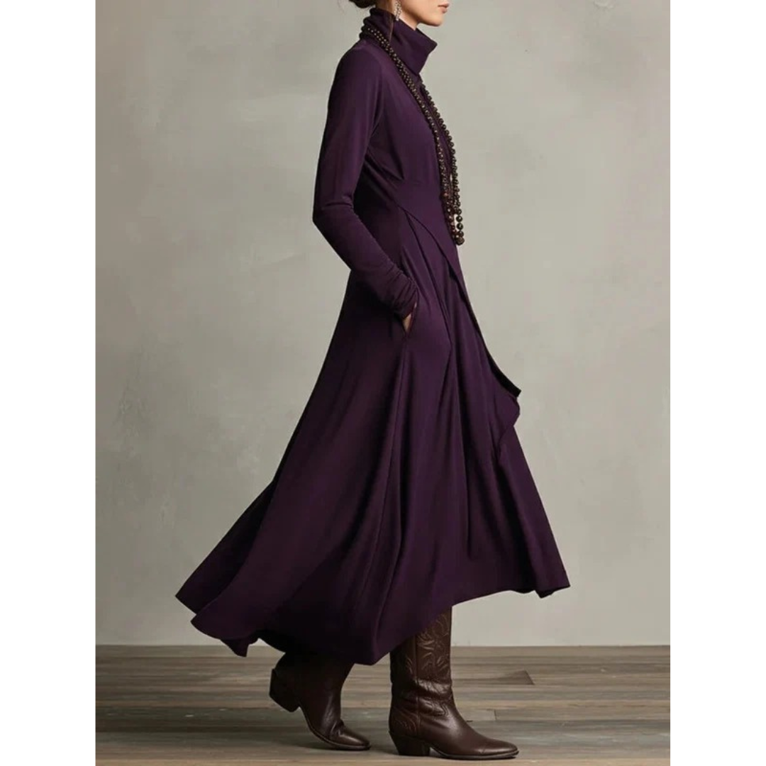 Selma | Damen Langarm Maxikleid mit Kragen und Langer Silhouette