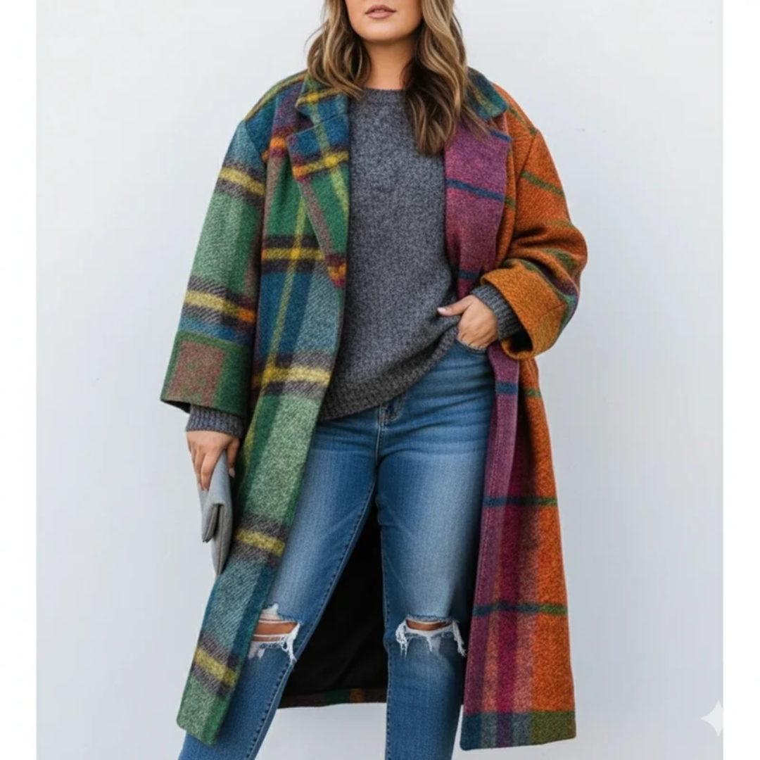 Selma | Damen Lange Winterjacke für Große Größen mit Wollmantel und Kragen