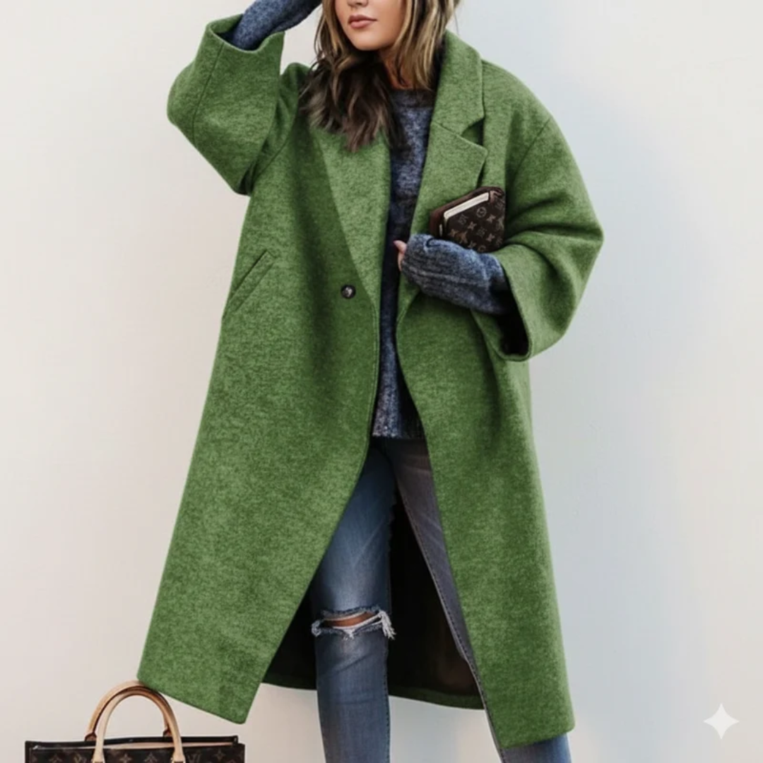 Selma | Damen Lange Winterjacke für Große Größen mit Wollmantel und Kragen