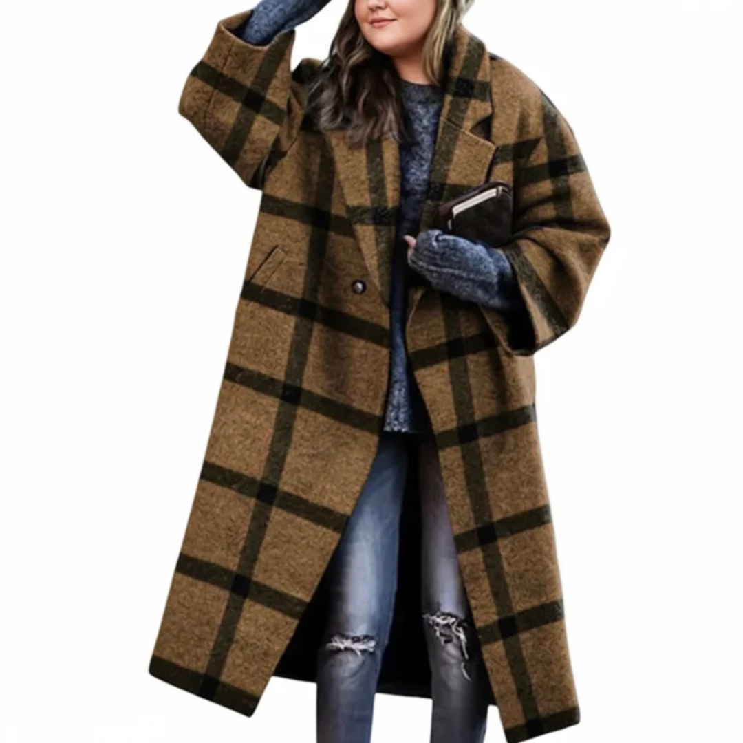 Selma | Damen Lange Winterjacke für Große Größen mit Wollmantel und Kragen