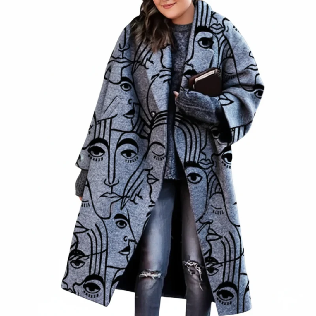 Selma | Damen Lange Winterjacke für Große Größen mit Wollmantel und Kragen