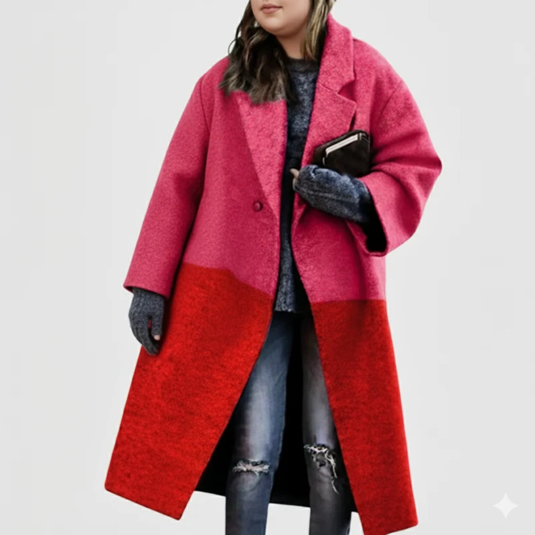 Selma | Damen Lange Winterjacke für Große Größen mit Wollmantel und Kragen
