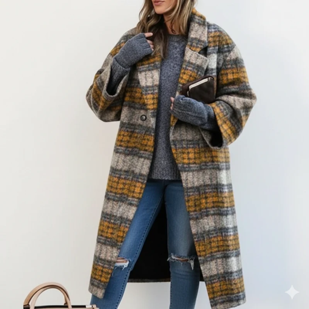 Selma | Damen Lange Winterjacke für Große Größen mit Wollmantel und Kragen